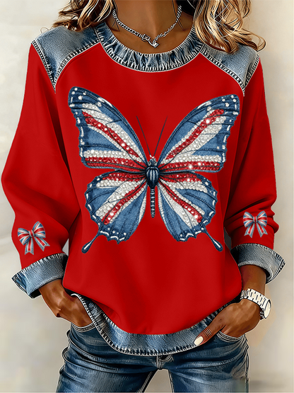 Women's UK Pattern Patchwork Denim Patchwork Top