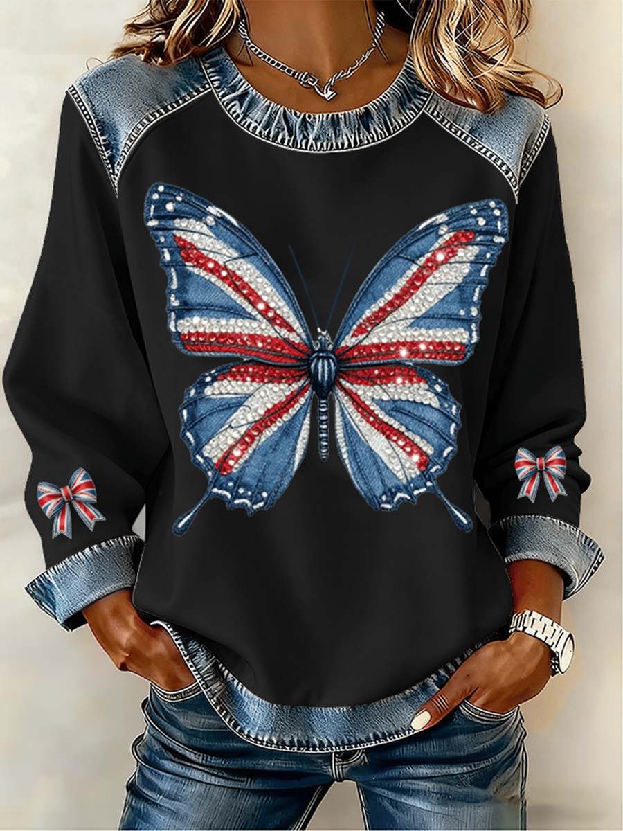 Women's UK Pattern Patchwork Denim Patchwork Top