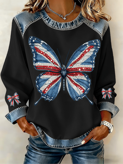 Women's UK Pattern Patchwork Denim Patchwork Top