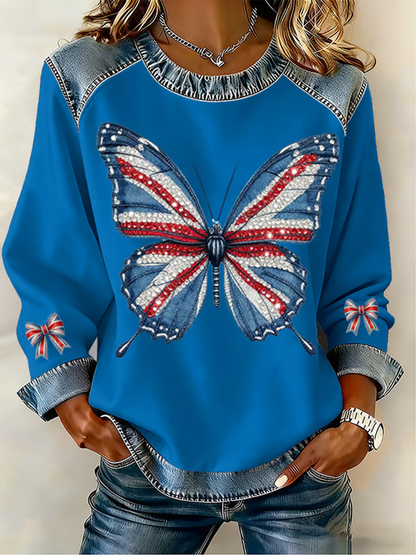 Women's UK Pattern Patchwork Denim Patchwork Top