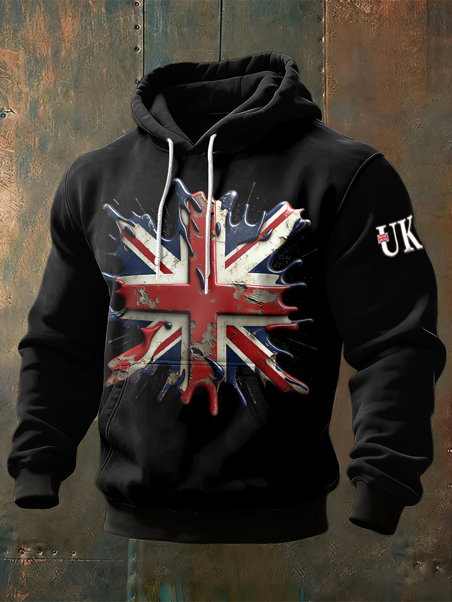 Men's United Kingdom Print Black Hooded Sweatshirt