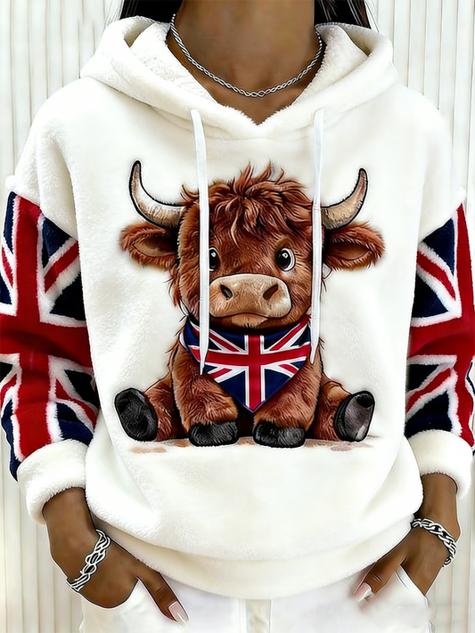 Women's U.K. Highland Cattle Print Flannel Hoodie