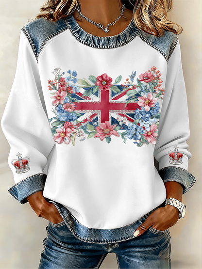 Women's UK Pattern Patchwork Denim Patchwork Top