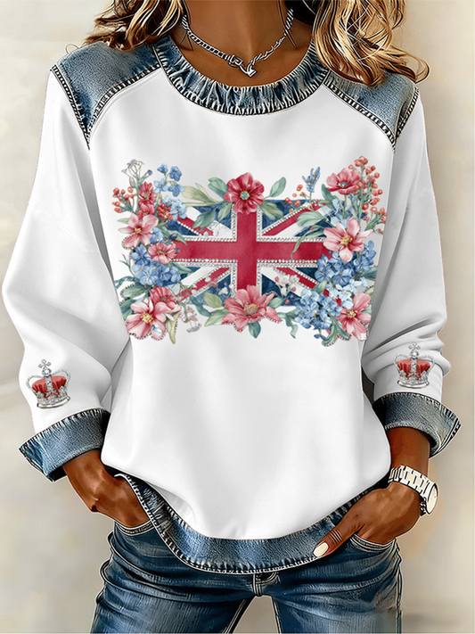 Women's UK Pattern Patchwork Denim Patchwork Top