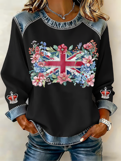 Women's UK Pattern Patchwork Denim Patchwork Top