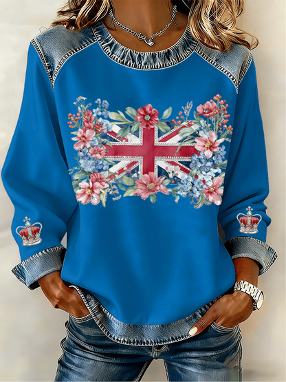 Women's UK Pattern Patchwork Denim Patchwork Top