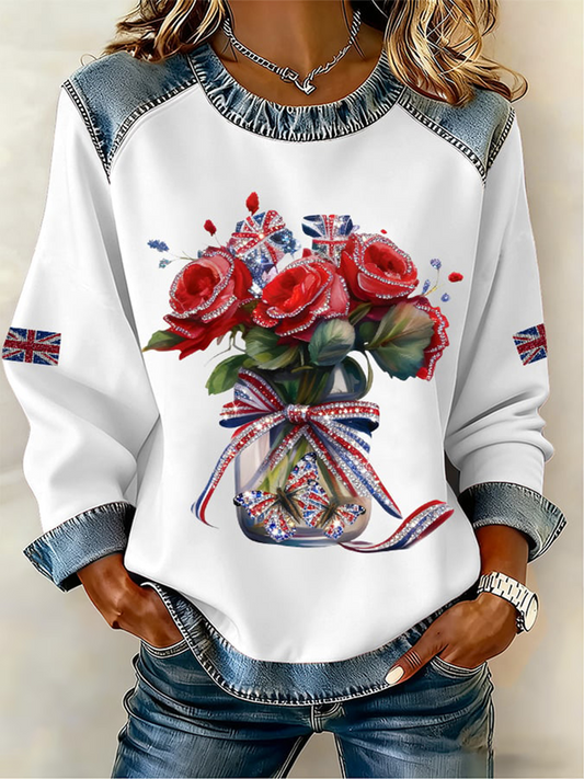 Women's UK Pattern Patchwork Denim Patchwork Top