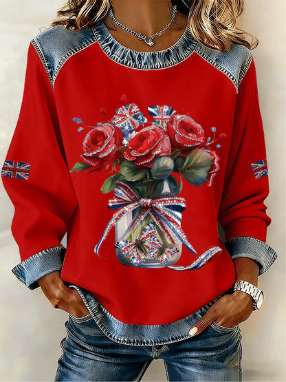 Women's UK Pattern Patchwork Denim Patchwork Top