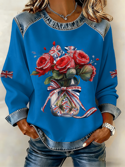 Women's UK Pattern Patchwork Denim Patchwork Top