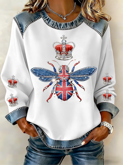 Women's UK Pattern Patchwork Denim Patchwork Top