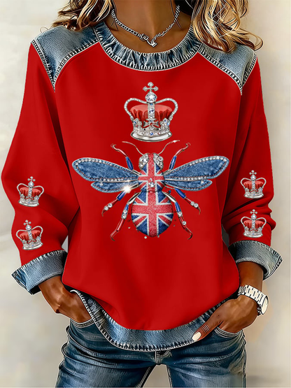 Women's UK Pattern Patchwork Denim Patchwork Top