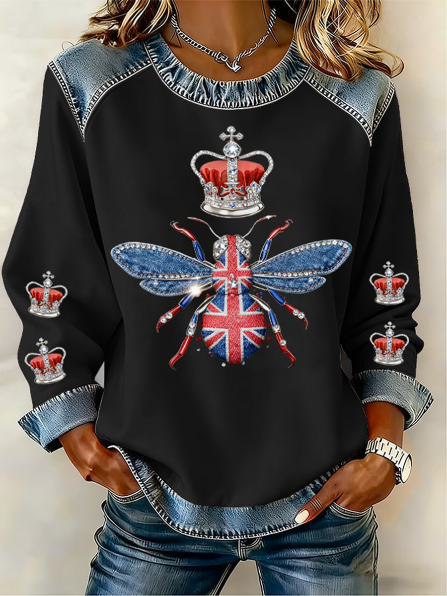 Women's UK Pattern Patchwork Denim Patchwork Top