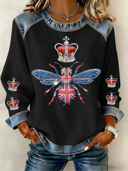 Women's UK Pattern Patchwork Denim Patchwork Top