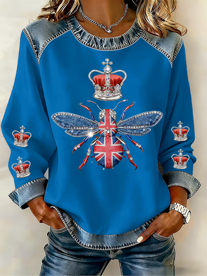 Women's UK Pattern Patchwork Denim Patchwork Top