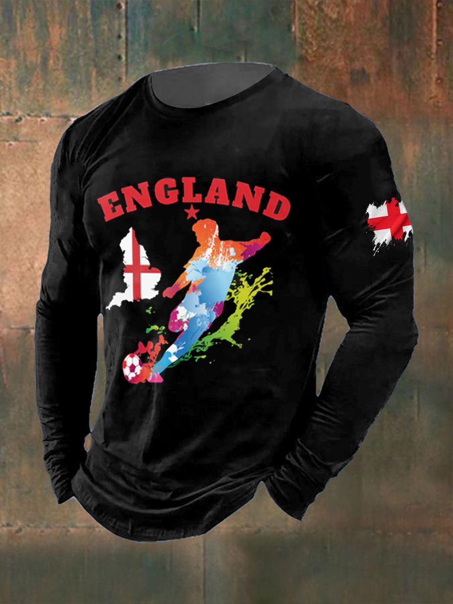 Men's English Football Printed Long Sleeved Round Neck T-shirt