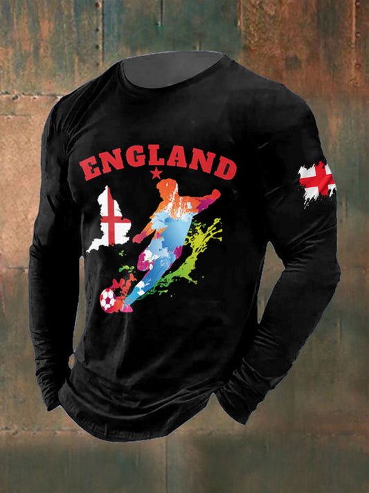 Men's English Football Printed Long Sleeved Round Neck T-shirt