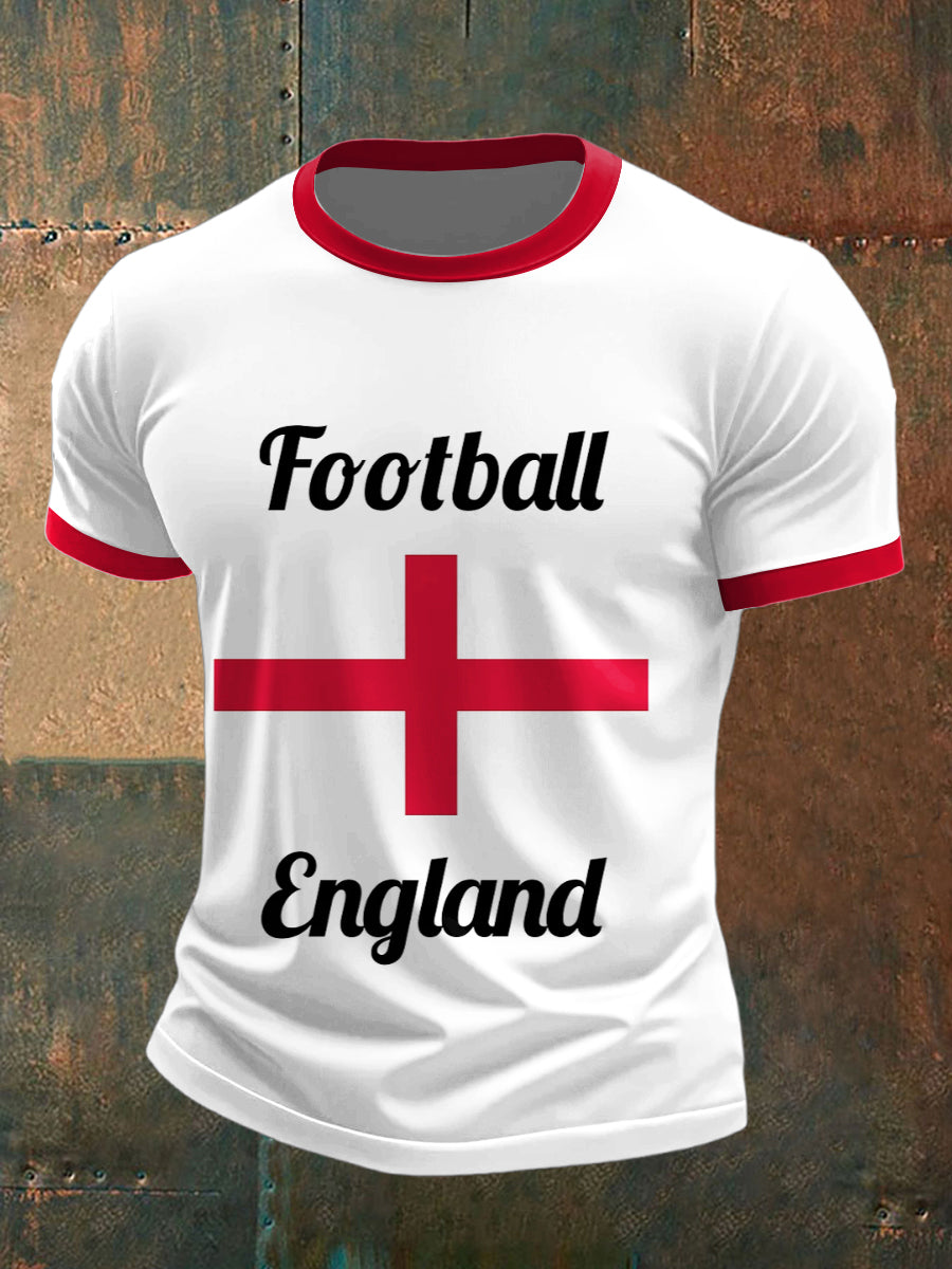 England Football Printed Vintage Fashion Loose Short Sleeve T-Shirt