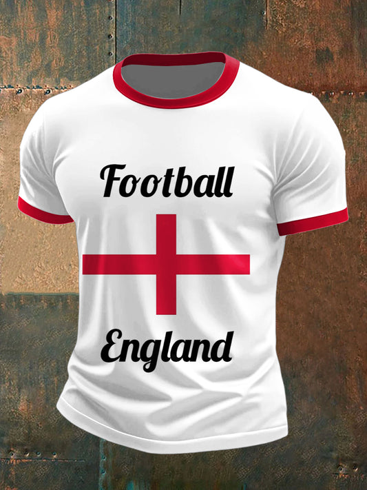 England Football Printed Vintage Fashion Loose Short Sleeve T-Shirt