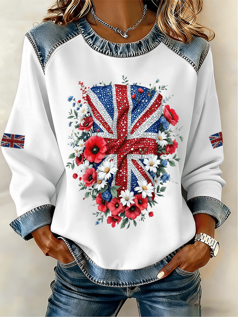 Women's UK Pattern Patchwork Denim Patchwork Top