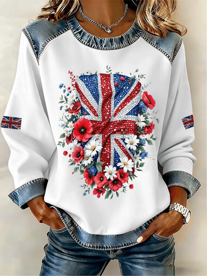 Women's UK Pattern Patchwork Denim Patchwork Top