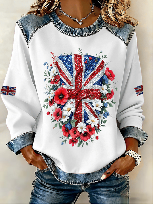 Women's UK Pattern Patchwork Denim Patchwork Top