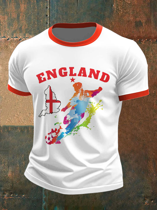 England Football Printed Vintage Fashion Loose Short Sleeve T-Shirt