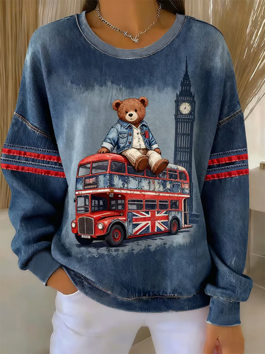 Women's British Style Print Casual Sweatshirt