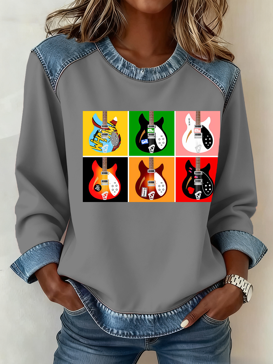 Women's Modfather UK Music Mods Lover Denim Patchwork Top