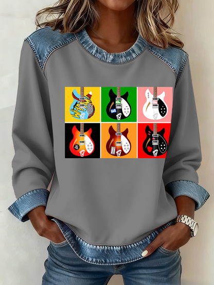 Women's Modfather UK Music Mods Lover Denim Patchwork Top