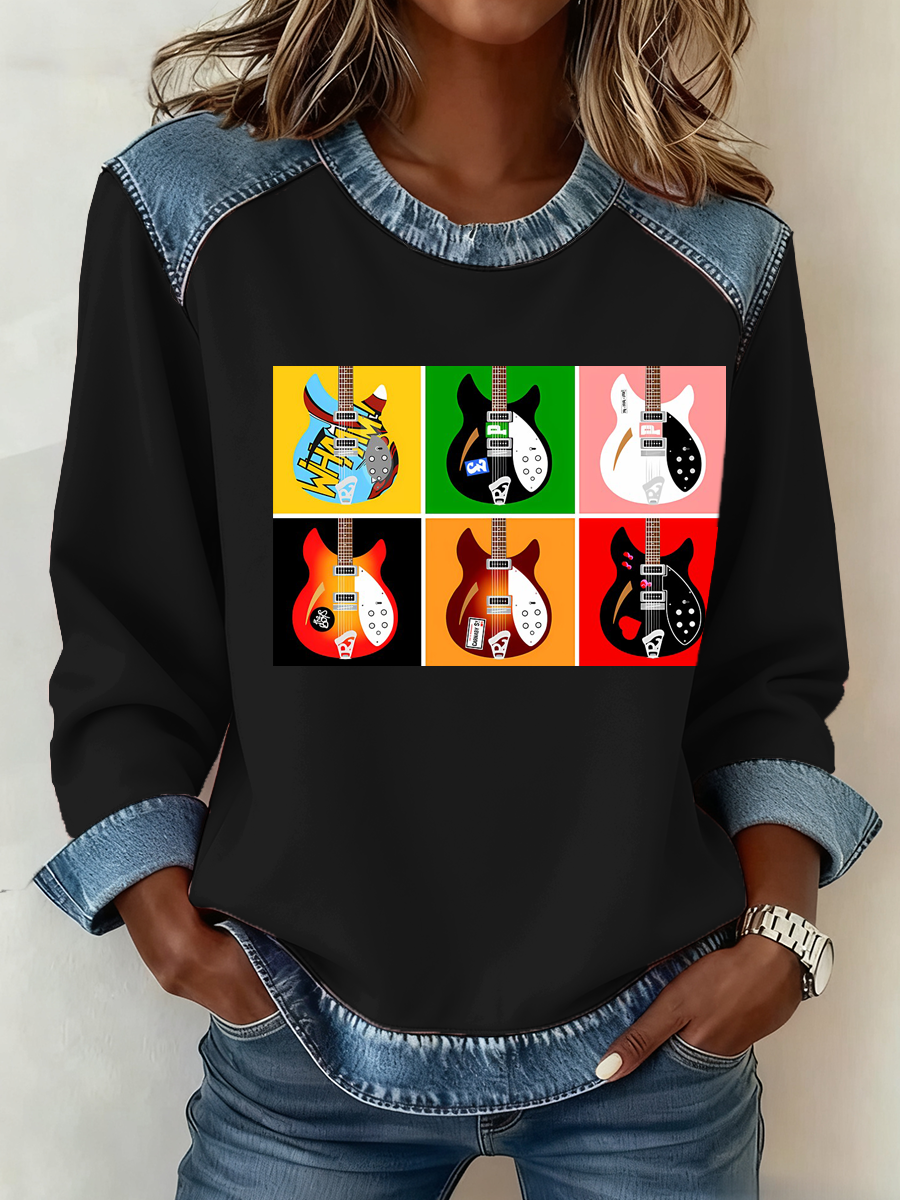 Women's Modfather UK Music Mods Lover Denim Patchwork Top