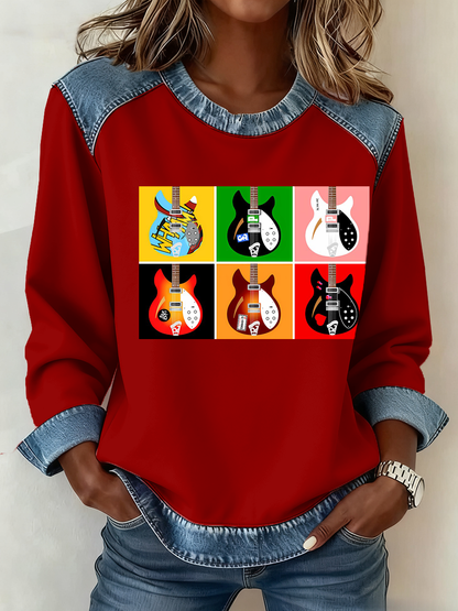 Women's Modfather UK Music Mods Lover Denim Patchwork Top