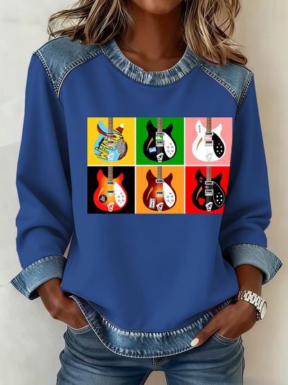 Women's Modfather UK Music Mods Lover Denim Patchwork Top