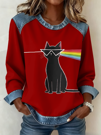 Women's rock band lover Denim Patchwork Top