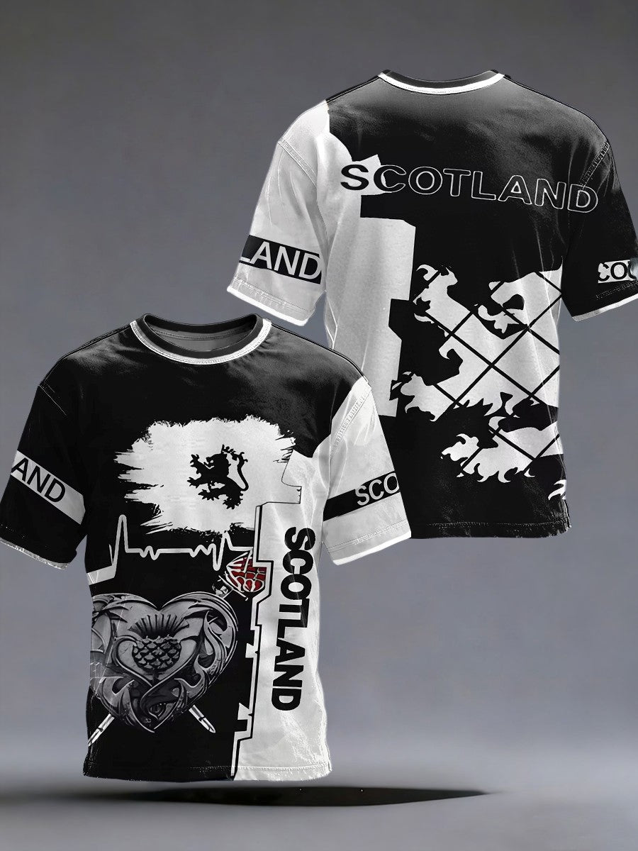 Vintage Britain Flag Badge Print Casual Cotton Short Sleeve T-Shirt