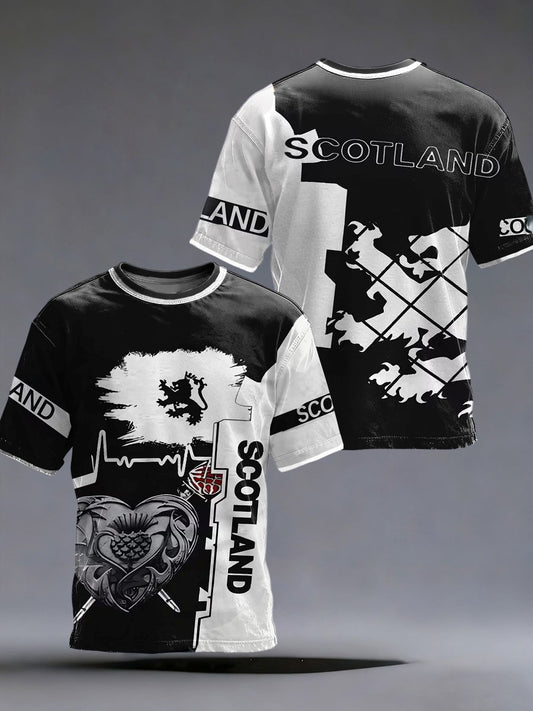 Vintage Britain Flag Badge Print Casual Cotton Short Sleeve T-Shirt