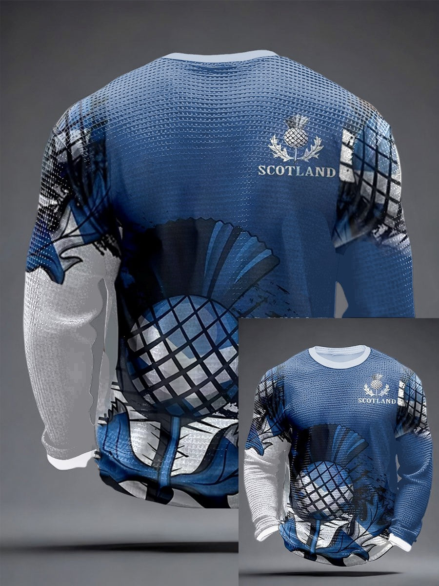 Retro British Football Scotland Print Casual Cotton Waffle-Weave Top