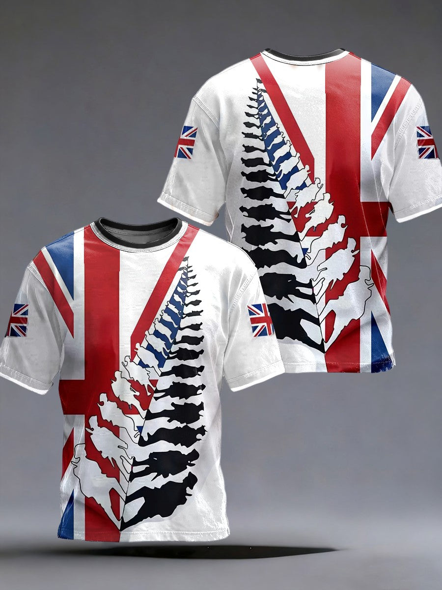Vintage Britain Flag Badge Print Casual Cotton Short Sleeve T-Shirt