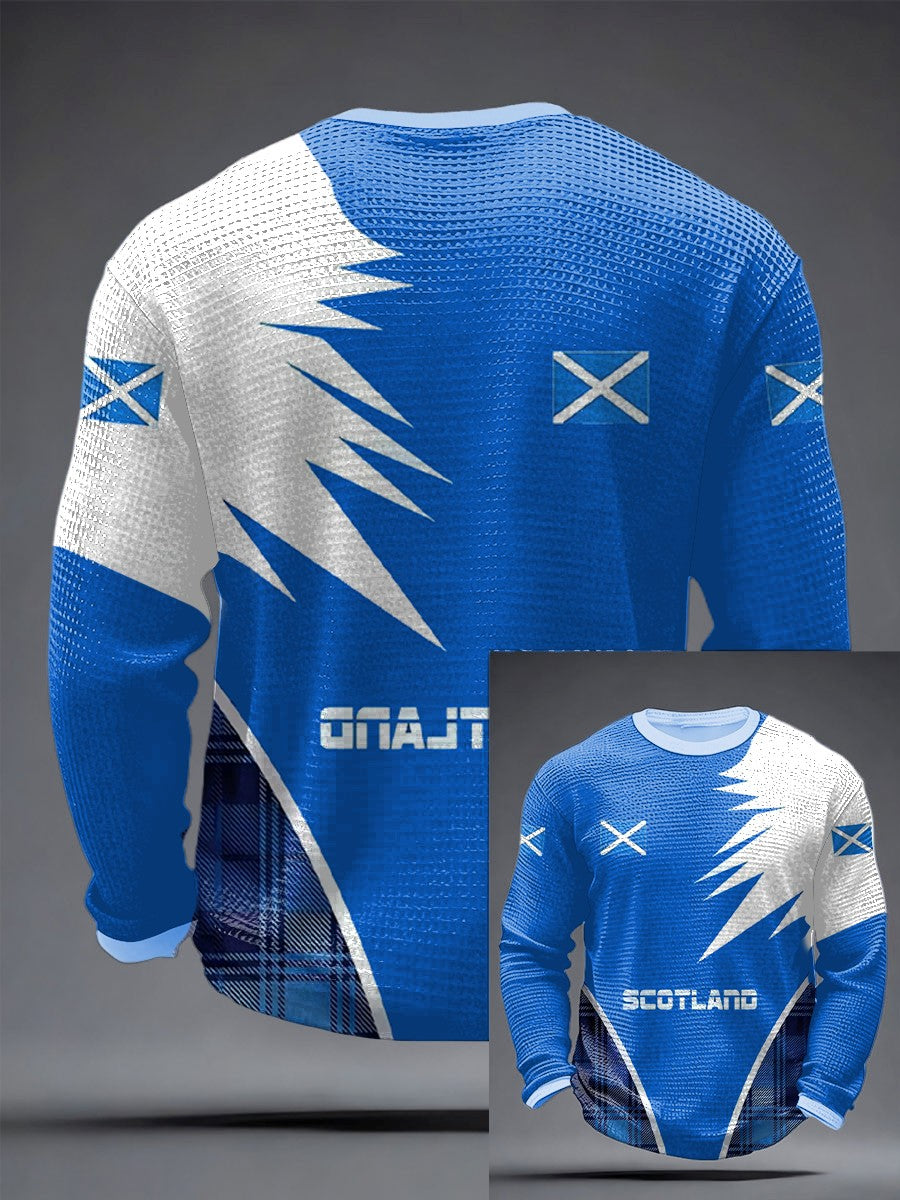 Retro British Football Scotland Print Casual Cotton Waffle-Weave Top