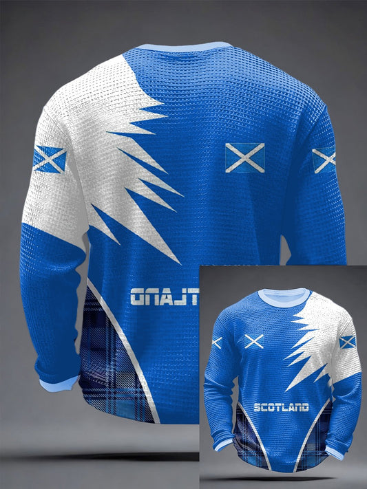 Retro British Football Scotland Print Casual Cotton Waffle-Weave Top