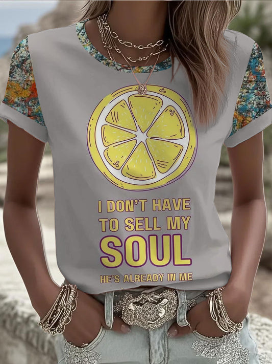 Women's Lemon Roses Music Lover Printed short-sleeved T-shirt