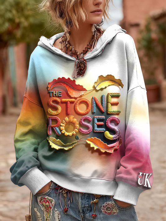 Women's British The Stone Rose Creative Print Hooded Sweatshirt