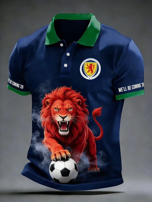 Men's Scotland Football Lover Tartan Army Printed Polo Shirt